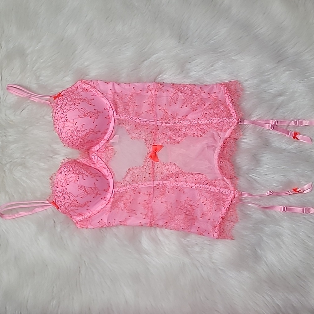 NWT 2014 Victoria's Secret Pink Rhinestone Sheer Bustier Corset Top
